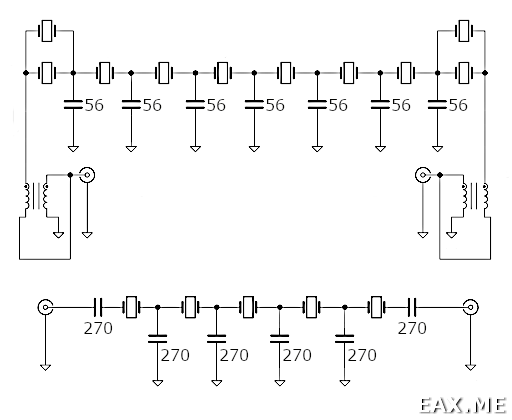 Схема кварцевых полосовых фильтров для телеграфа и SSB