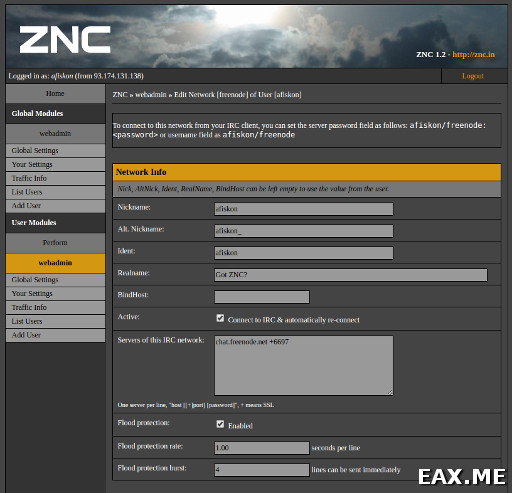 Веб-админка ZNC
