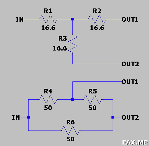 Две схемы делителя/сумматора на резисторах
