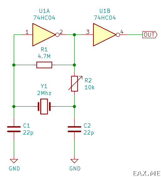 Схема генератора на инверторе 74HC04