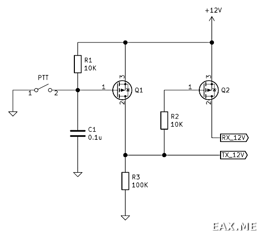 Схема переключения RX/TX на полевых транзисторах