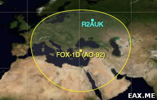 Зона покрытия радиолюбительского спутника Fox-1D