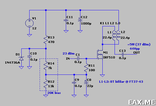 Схема усилителя 5 Вт на IRF510