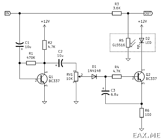 Схема АРУ на основе фоторезистора