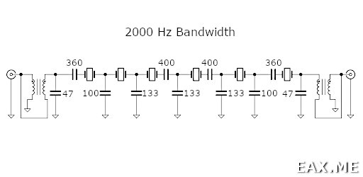 Схема кварцевого полосового фильтра SSB6 с полосой 2000 Гц