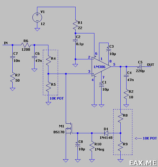 Схема АРУ на МОП-транзисторе BS170 / 2N7000