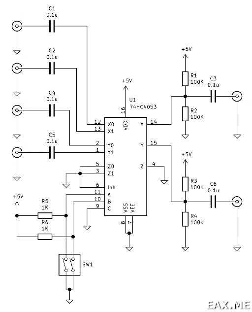 Схема использования аналогового коммутатора 74HC4053