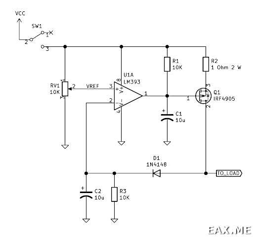 Схема ограничения по току и защиты от КЗ на компараторе и полевом транзисторе