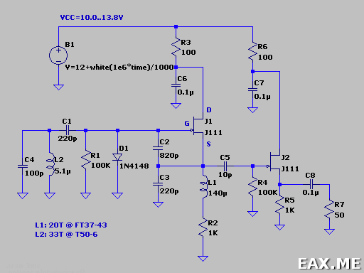 Схема LC-генератора на основе JFET