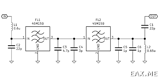 Схема согласования кварцевого фильтра на 45 МГц Shoulder 45M15B