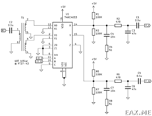 Схема квадратурного демодулятора на основе 74HC4053