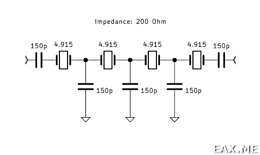 Схема телеграфного полосового фильтра на кварцах 4.9152 МГц