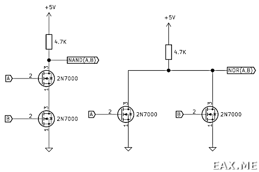 NAND и NOR вентили на N-канальных полевых транзисторах (NMOS)