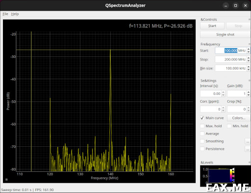 Сигнал MAX2870 в программе QSpectrumAnalyzer