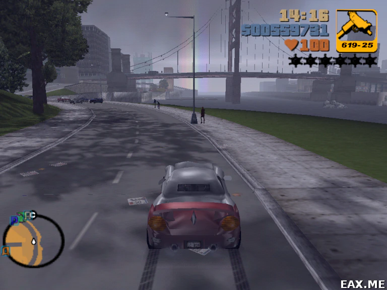 Радуга и следы от шин в Grand Theft Auto III